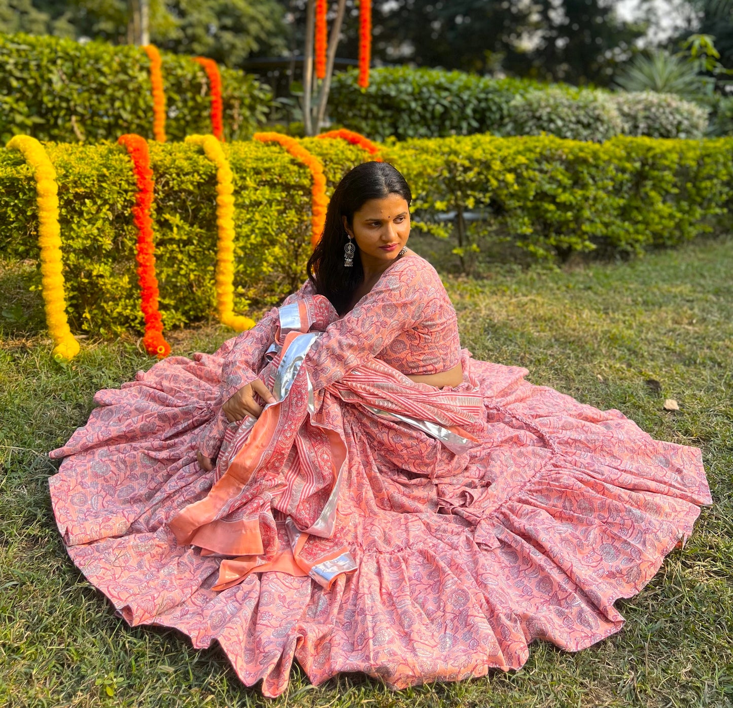 Coral Charm Peach Frill Lehenga Set