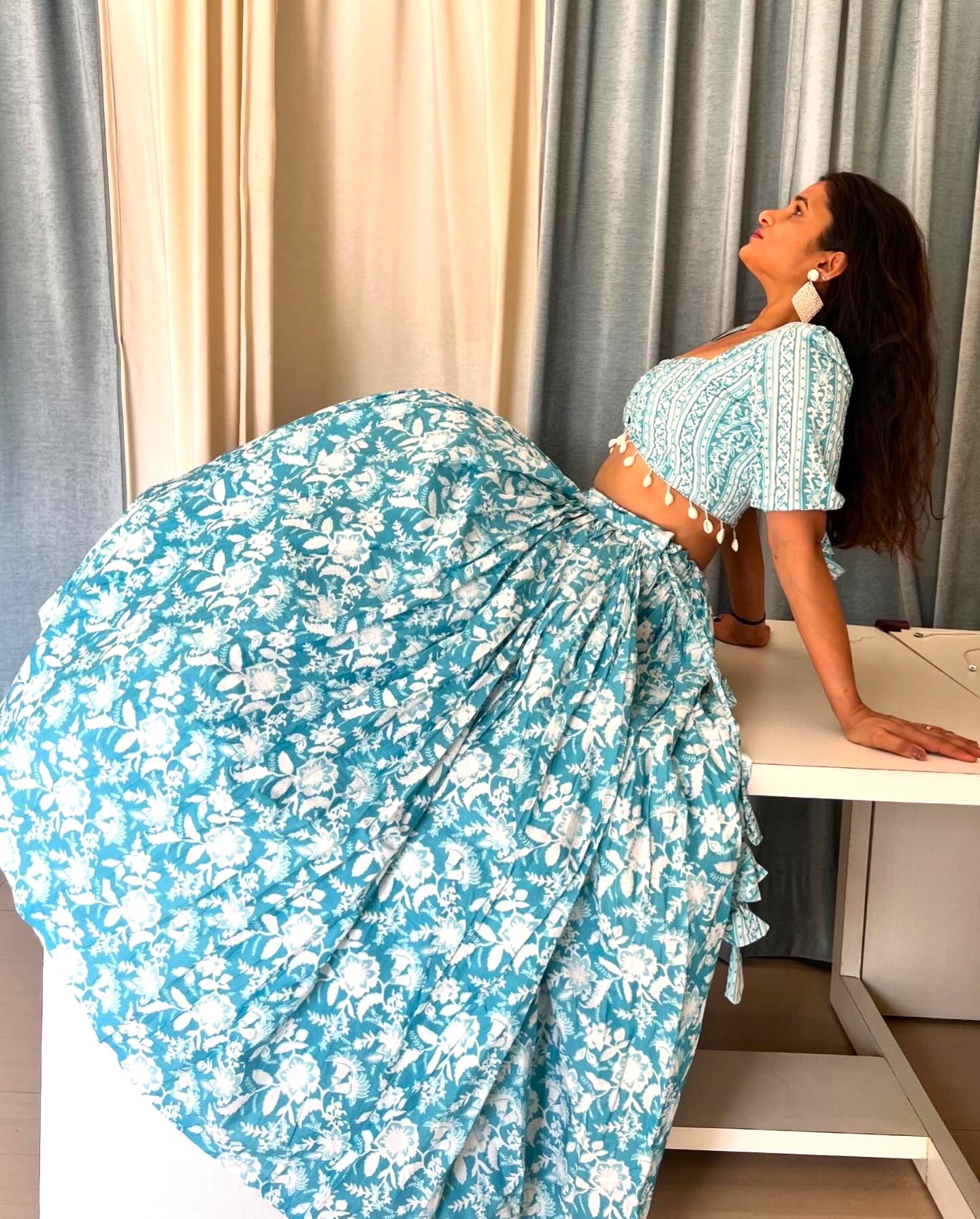 Ice Blue Floral Lehenga Set