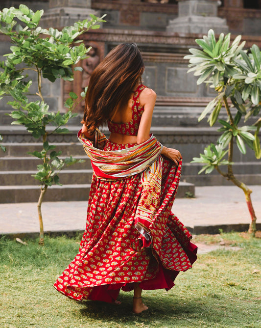 Desert Rose Red Lehenga Set