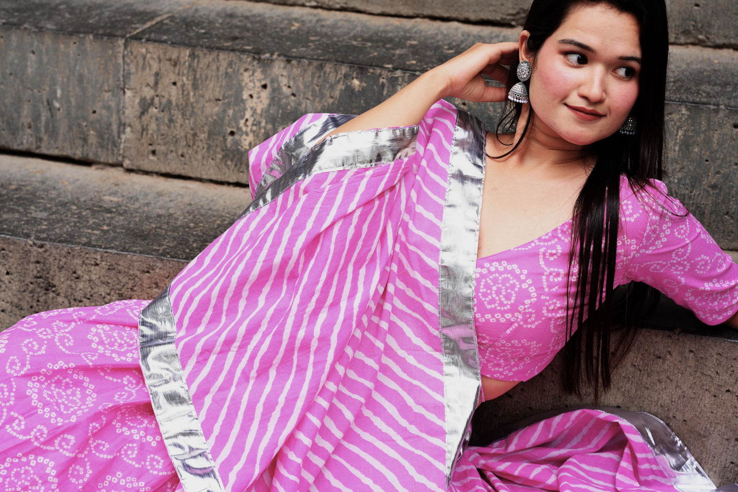 Jaipuri Gulabo Pink Leheriya Lehenga Set