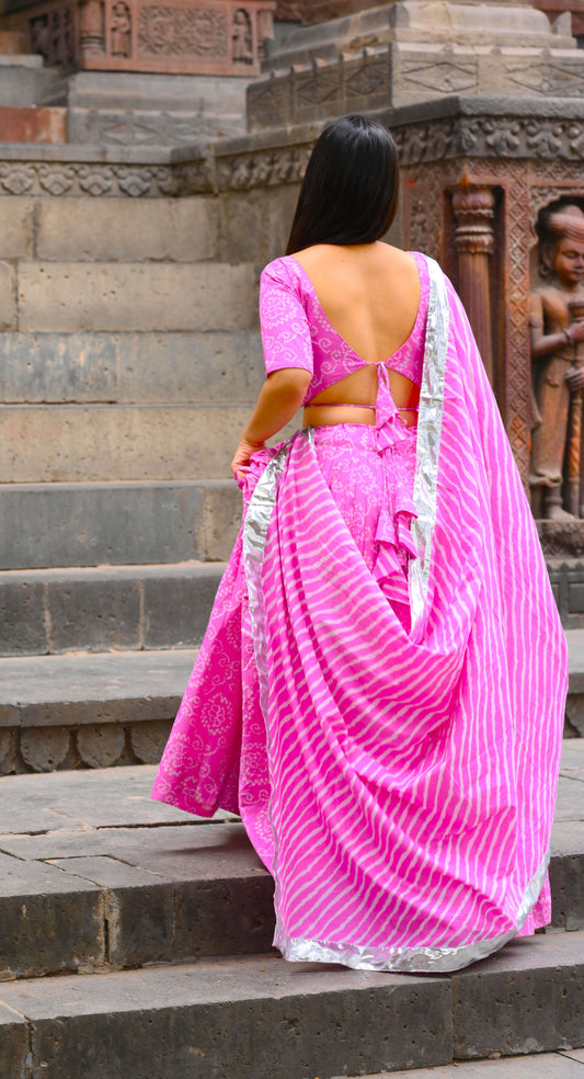 Jaipuri Gulabo Pink Leheriya Lehenga Set