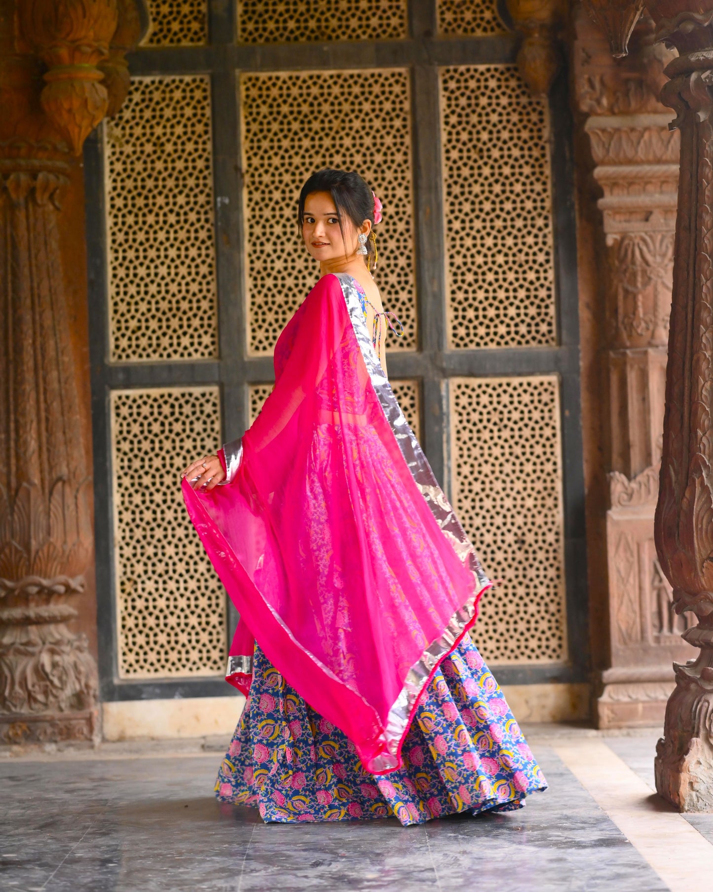 Floral Rani Blue Floral Lehenga Set