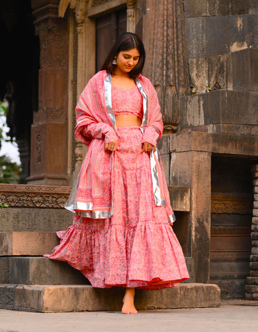 Coral Charm Peach Frill Lehenga Set