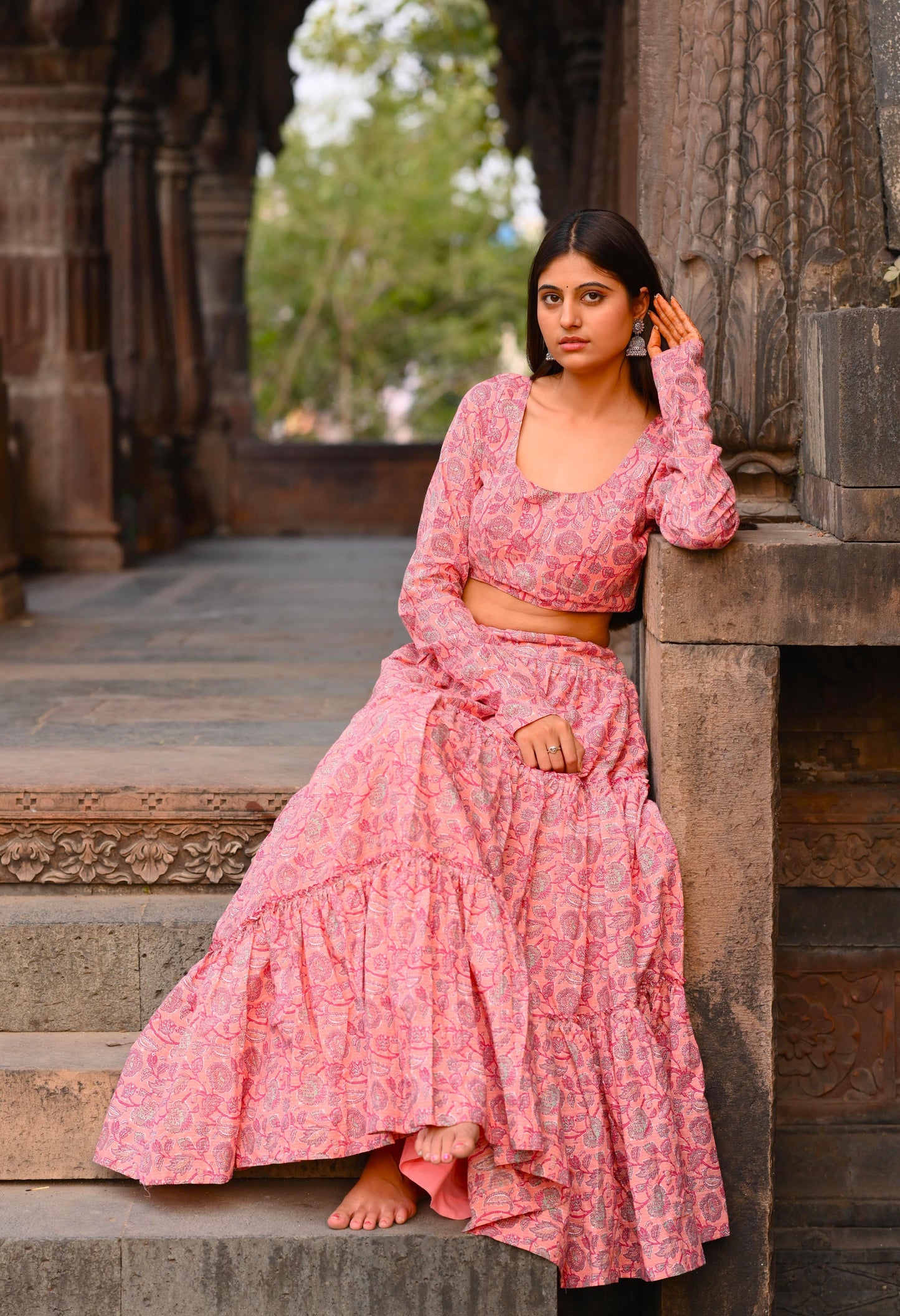 Coral Charm Peach Frill Lehenga Set