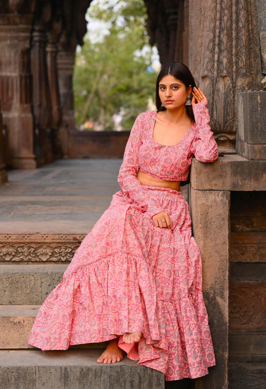 Coral Charm Peach Frill Lehenga Set
