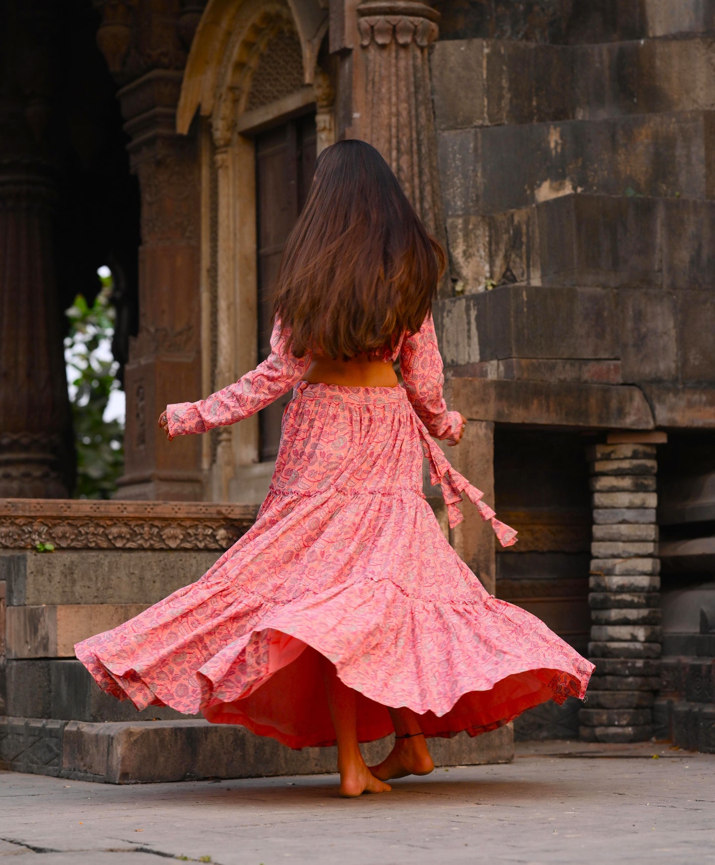 Coral Charm Peach Frill Lehenga Set
