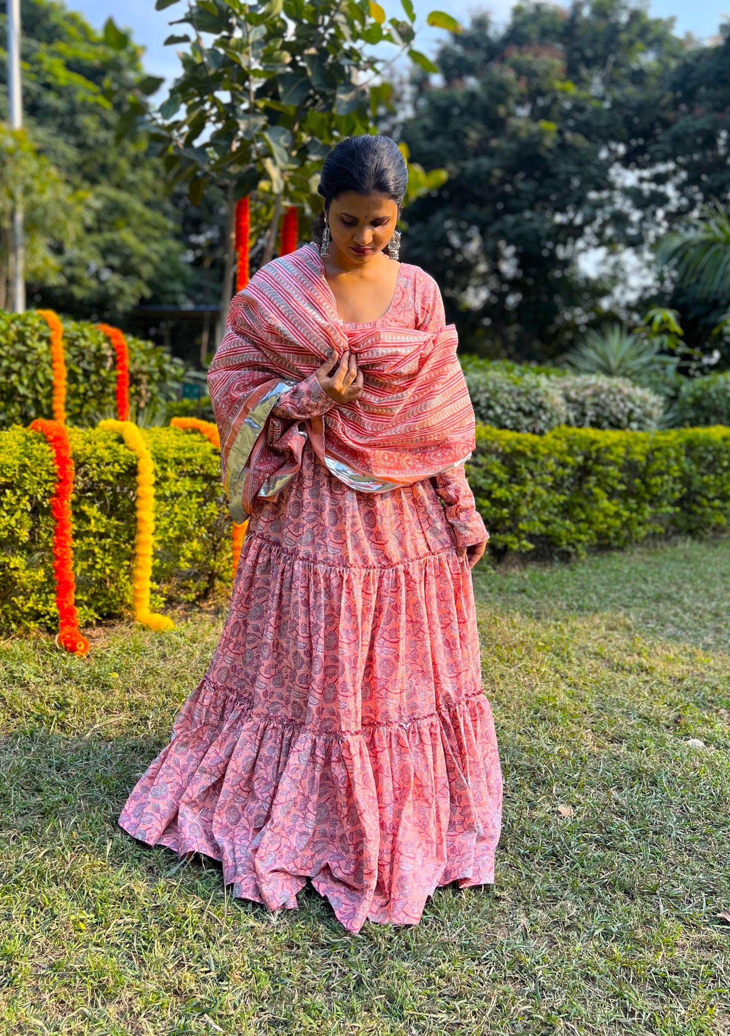 Coral Charm Peach Frill Lehenga Set