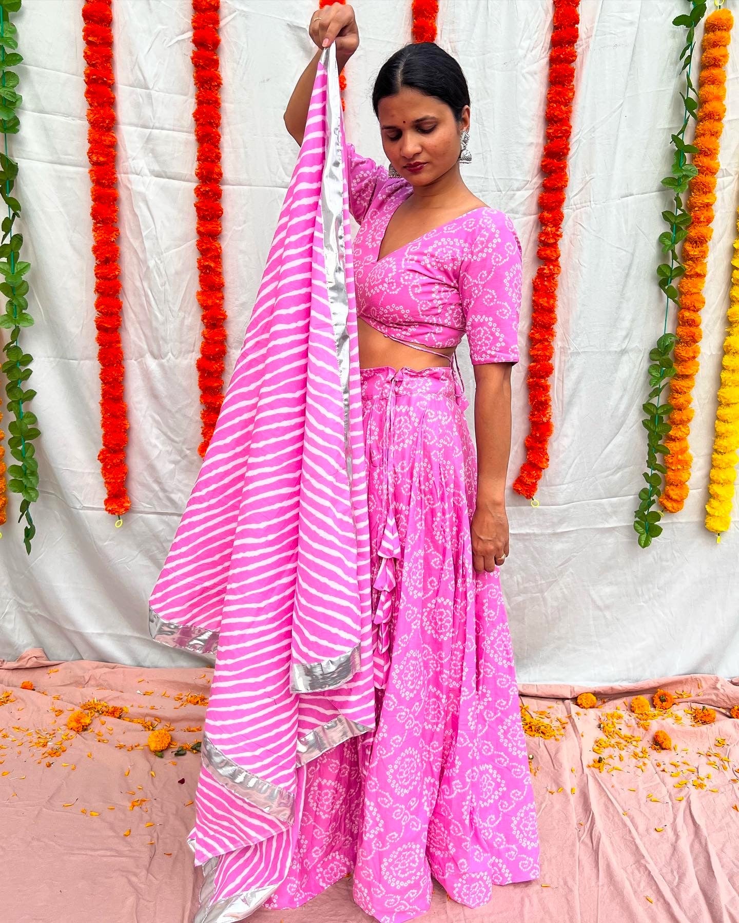 Jaipuri Gulabo Pink Leheriya Lehenga Set