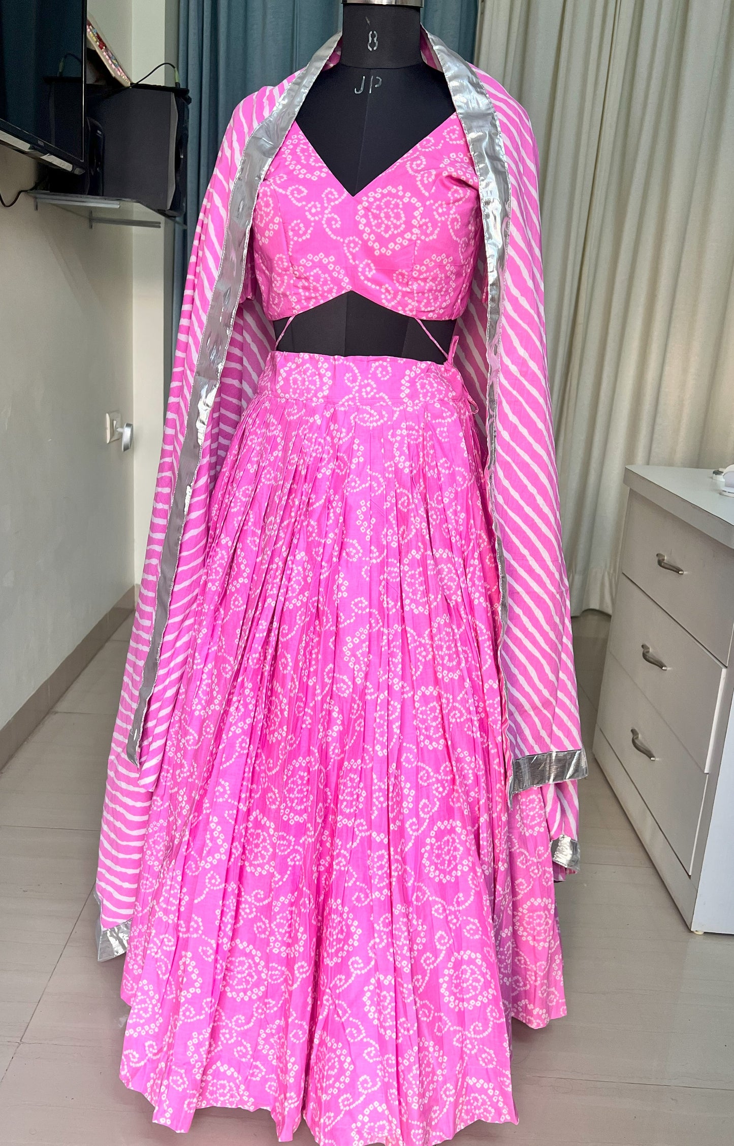Jaipuri Gulabo Pink Leheriya Lehenga Set