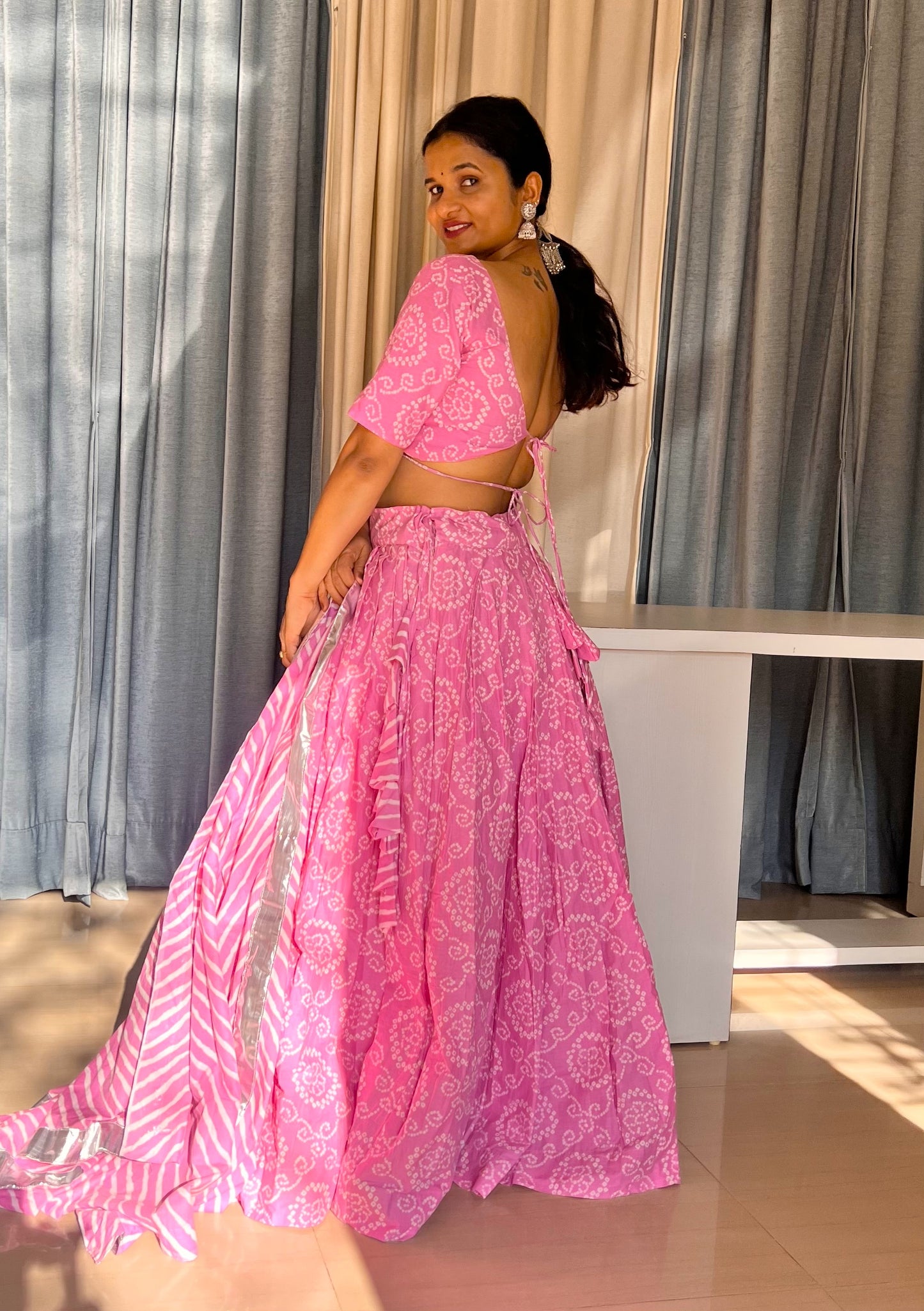 Jaipuri Gulabo Pink Leheriya Lehenga Set