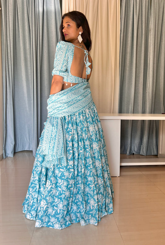 Ice Blue Floral Lehenga Set