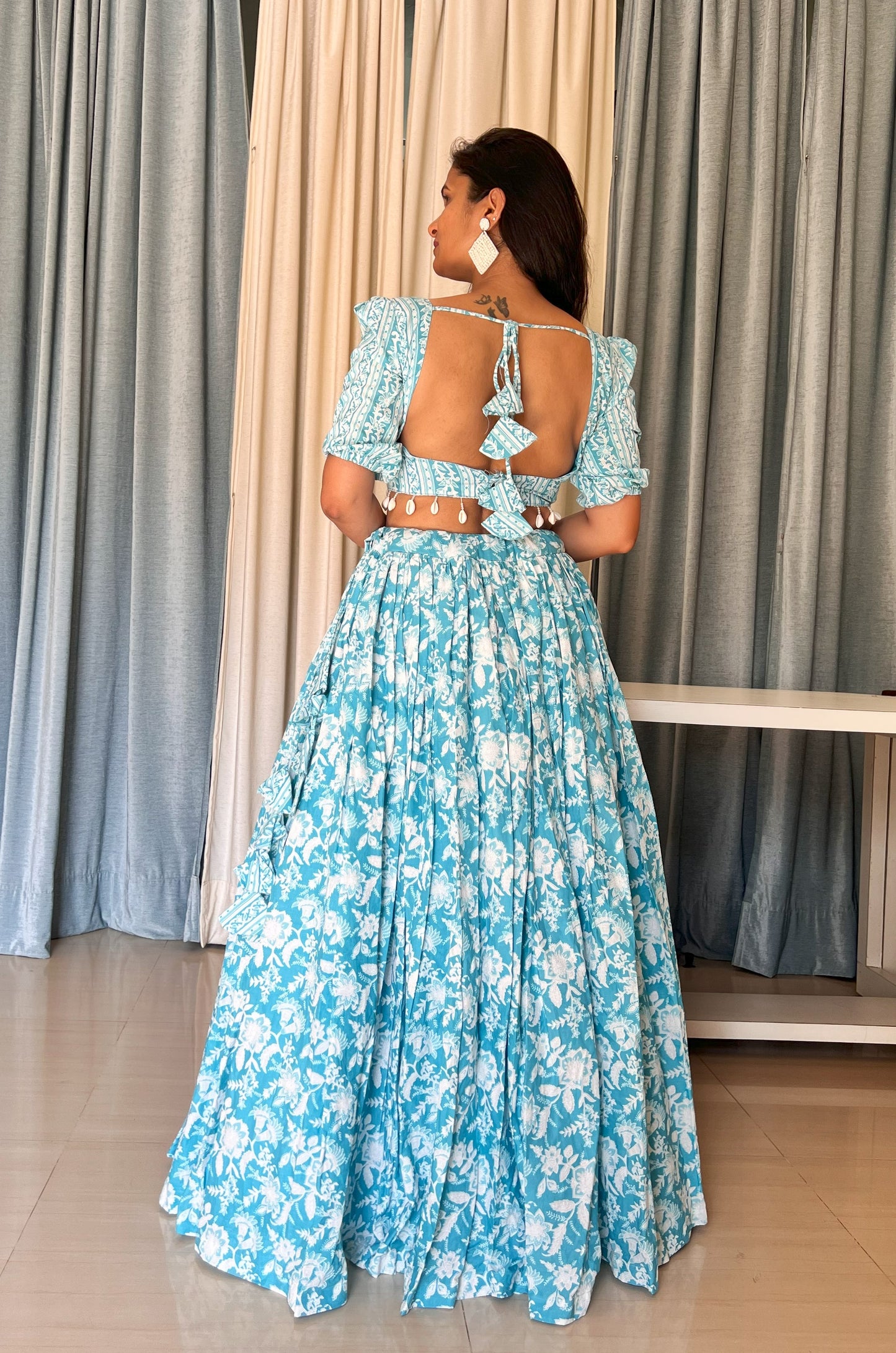 Ice Blue Floral Lehenga Set