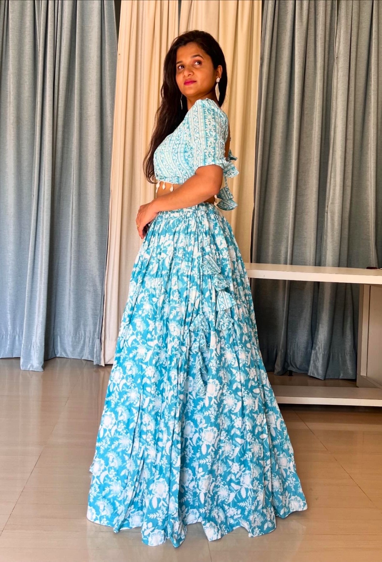 Ice Blue Floral Lehenga Set
