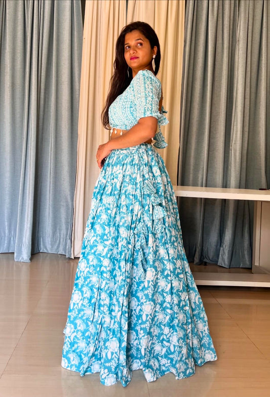 Ice Blue Floral Lehenga Set