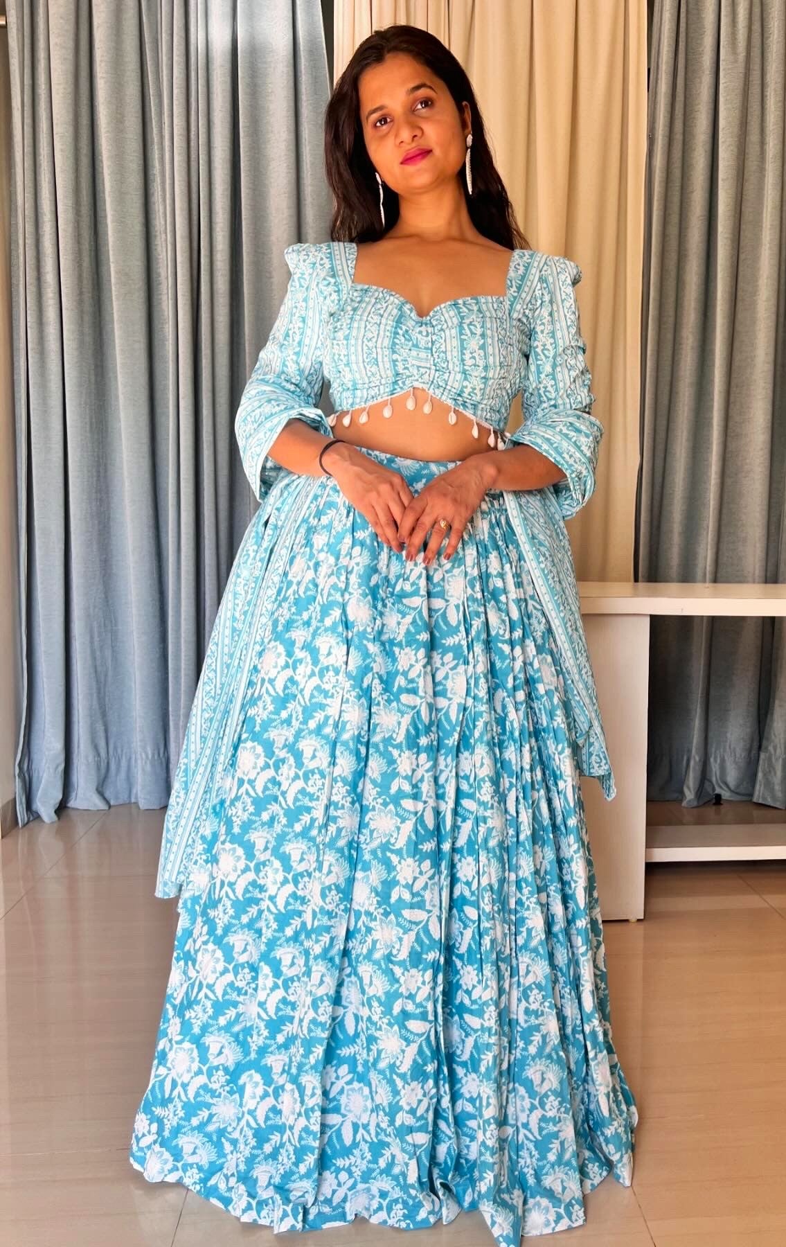 Ice Blue Floral Lehenga Set
